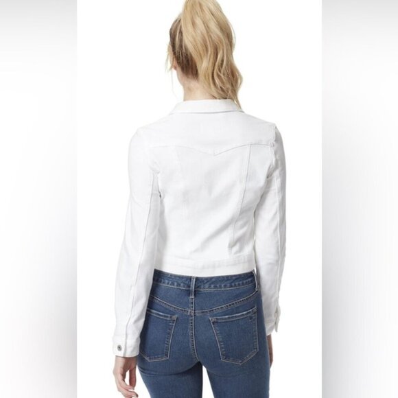 Jessica Simpson Pixie Fitted Tailored Stretch White Denim Jean Jacket - Picture 2 of 9